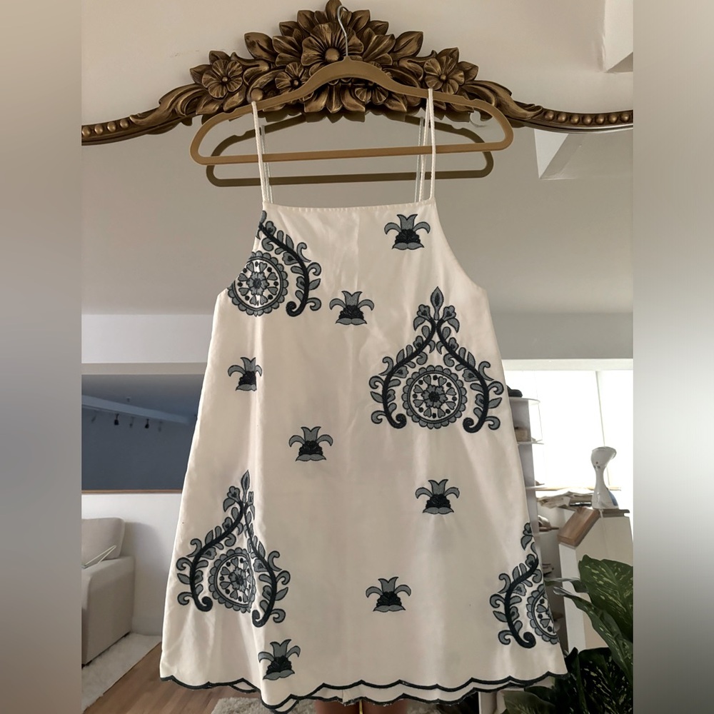 Zara green embroidered mini dress